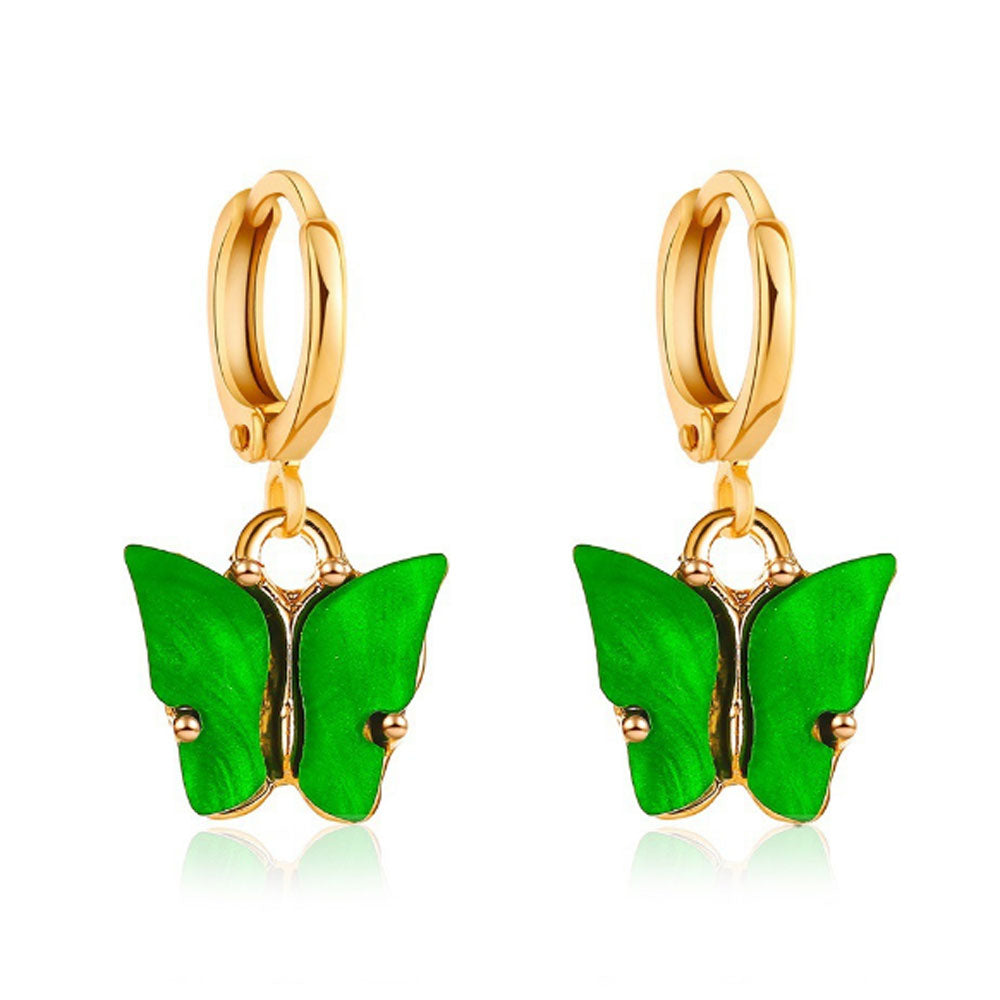 Trendy mixed color Korean new earrings fashion blue pink gold color acrylic butterfly hoop earring jewelry women