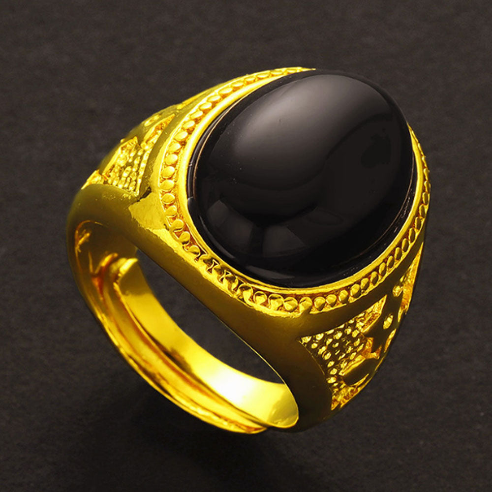 Placer Gold In Vietnam plated semiprecious square stone finger ring for men wholesale