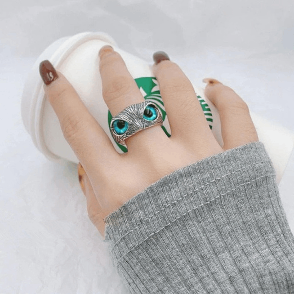 brass alloy silver owl eyes adjustable resizable finger ring rings men and women