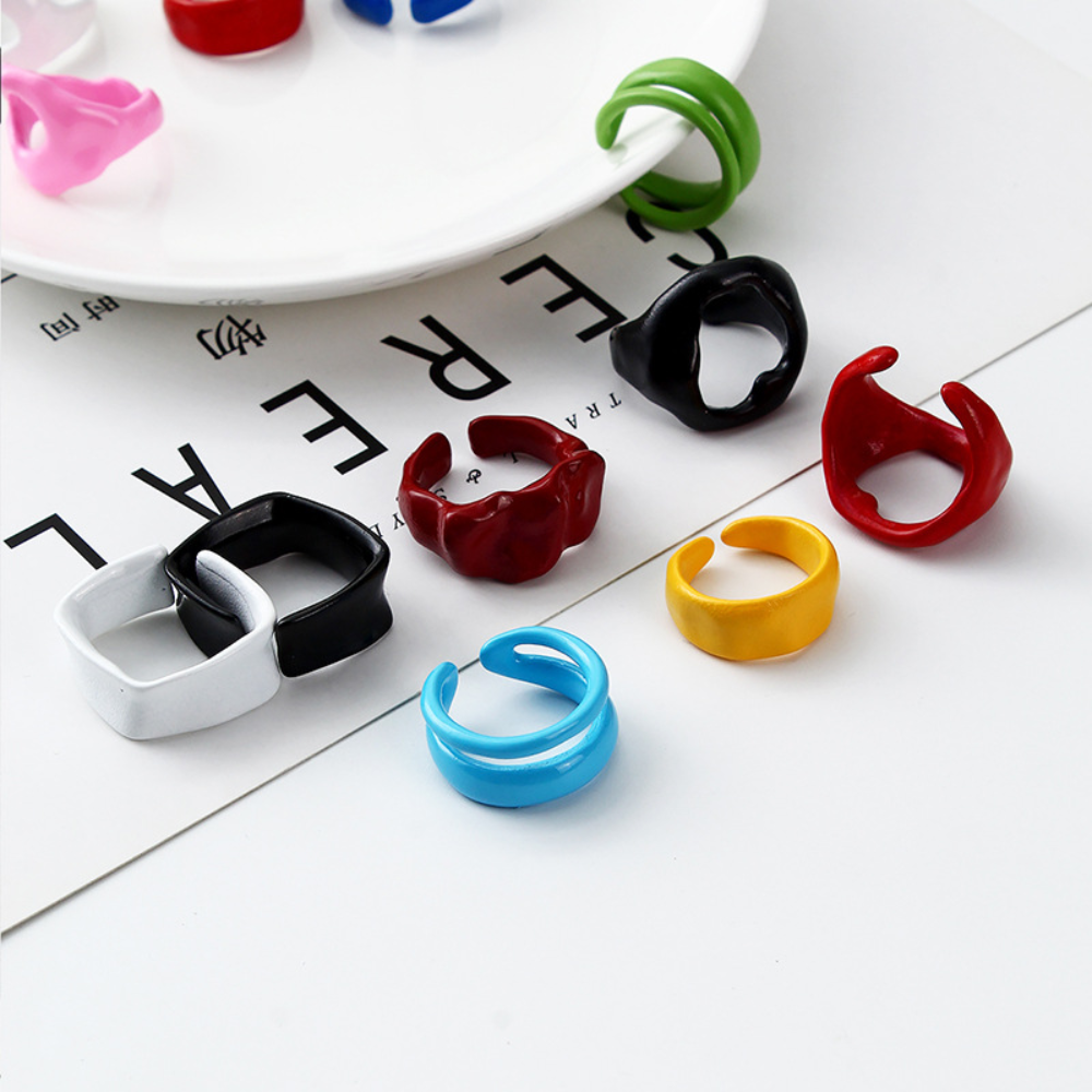 brass alloy metal enamel colored adjustable multi colors wide trendy geometric finger rings jewelry ring unisex