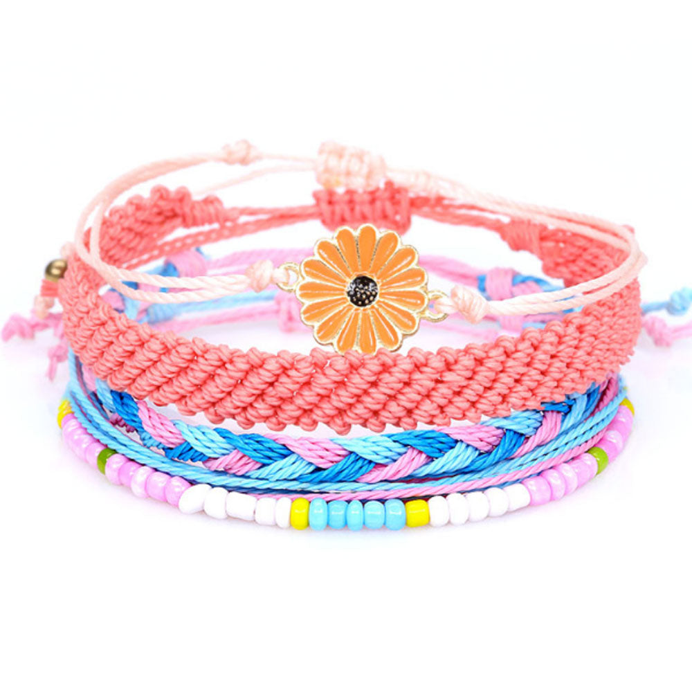 wholesale adjustable boho wax cotton cord string braid woven friendship bracelet beach flower charm bracelets kit jewelry for women