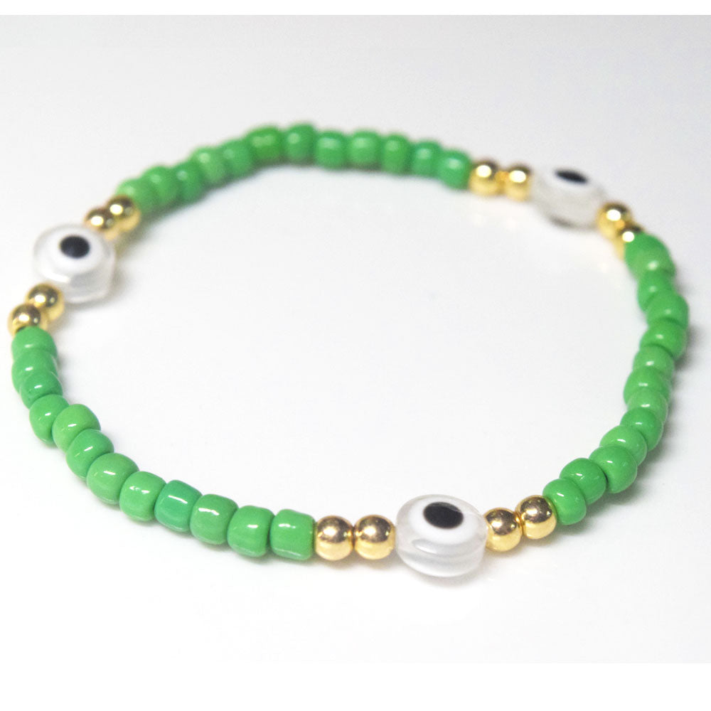 bohemian style stackabele handmade glass rice seed beads beaded elastic devil eye bead charm bracelet jewelry