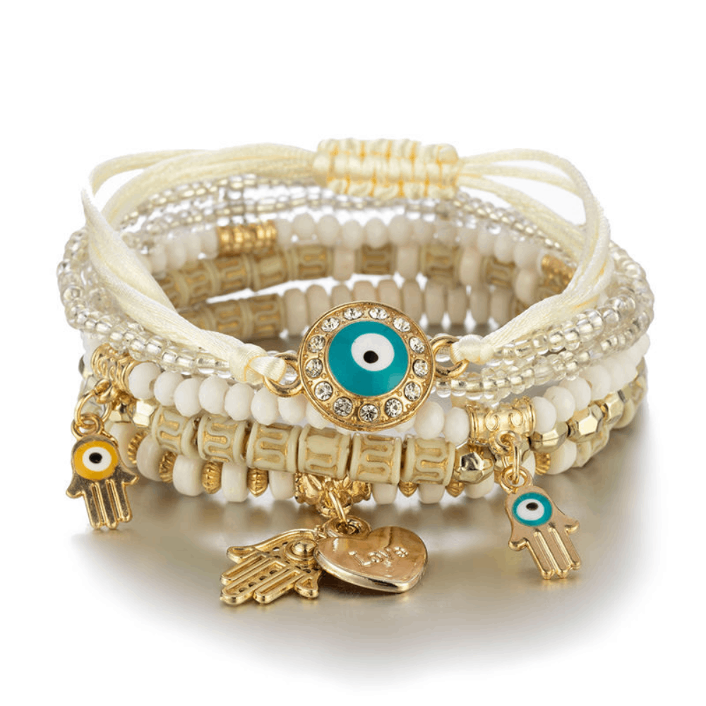 glass crystal beads beaded hamsa hand d-evil eye charm ancle stackable bracelet pour femme bracelets jewelry