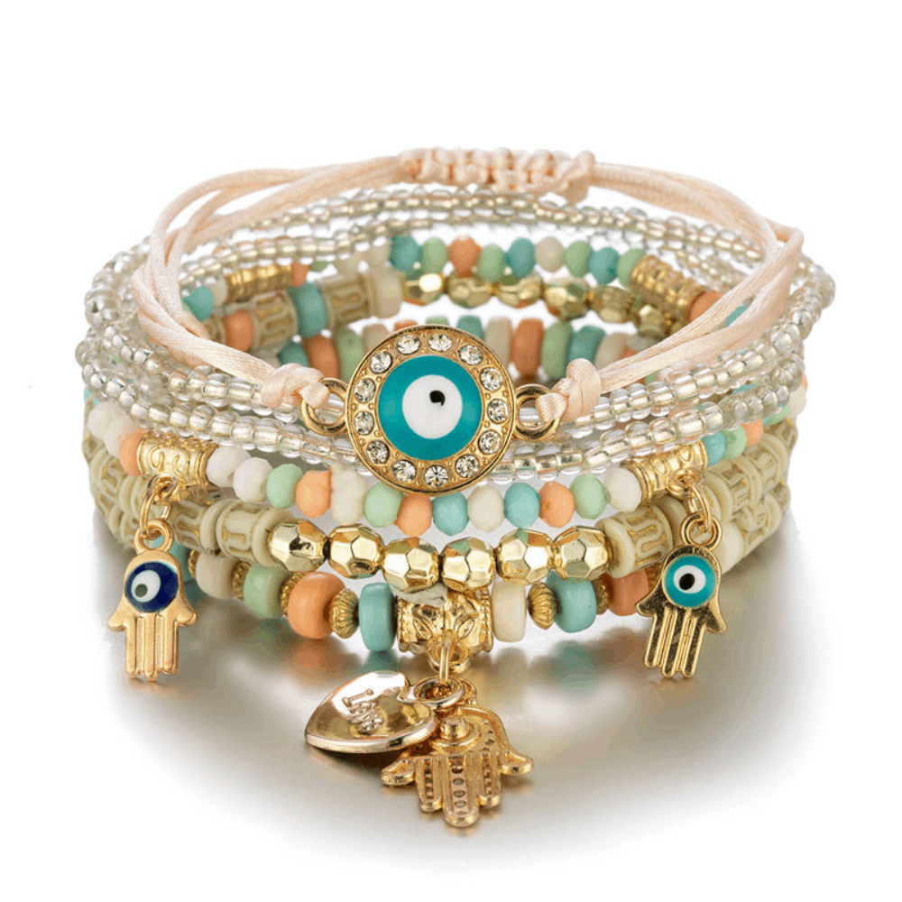 glass crystal beads beaded hamsa hand d-evil eye charm ancle stackable bracelet pour femme bracelets jewelry