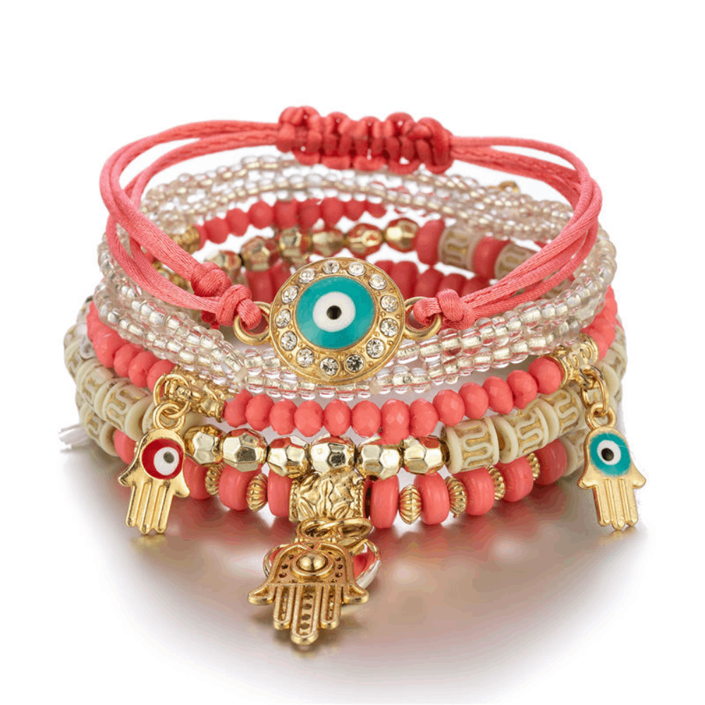 glass crystal beads beaded hamsa hand d-evil eye charm ancle stackable bracelet pour femme bracelets jewelry