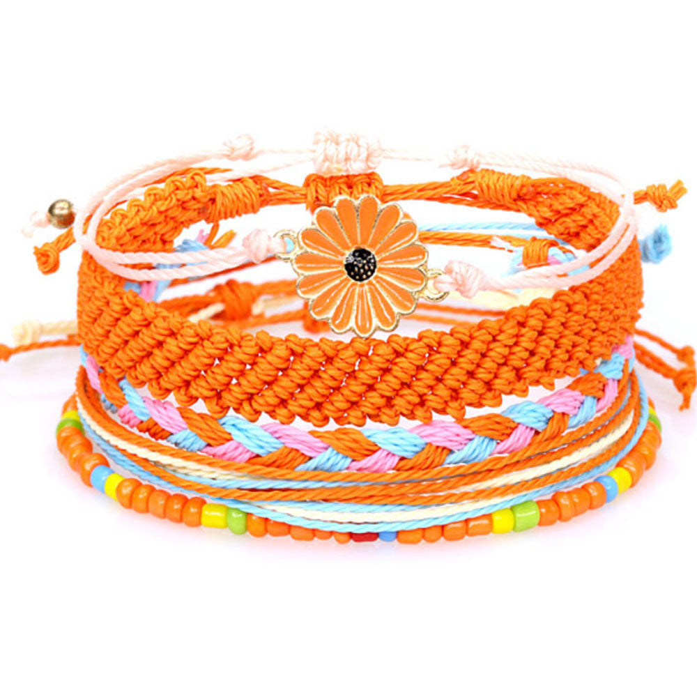 wholesale adjustable boho wax cotton cord string braid woven friendship bracelet beach flower charm bracelets kit jewelry for women