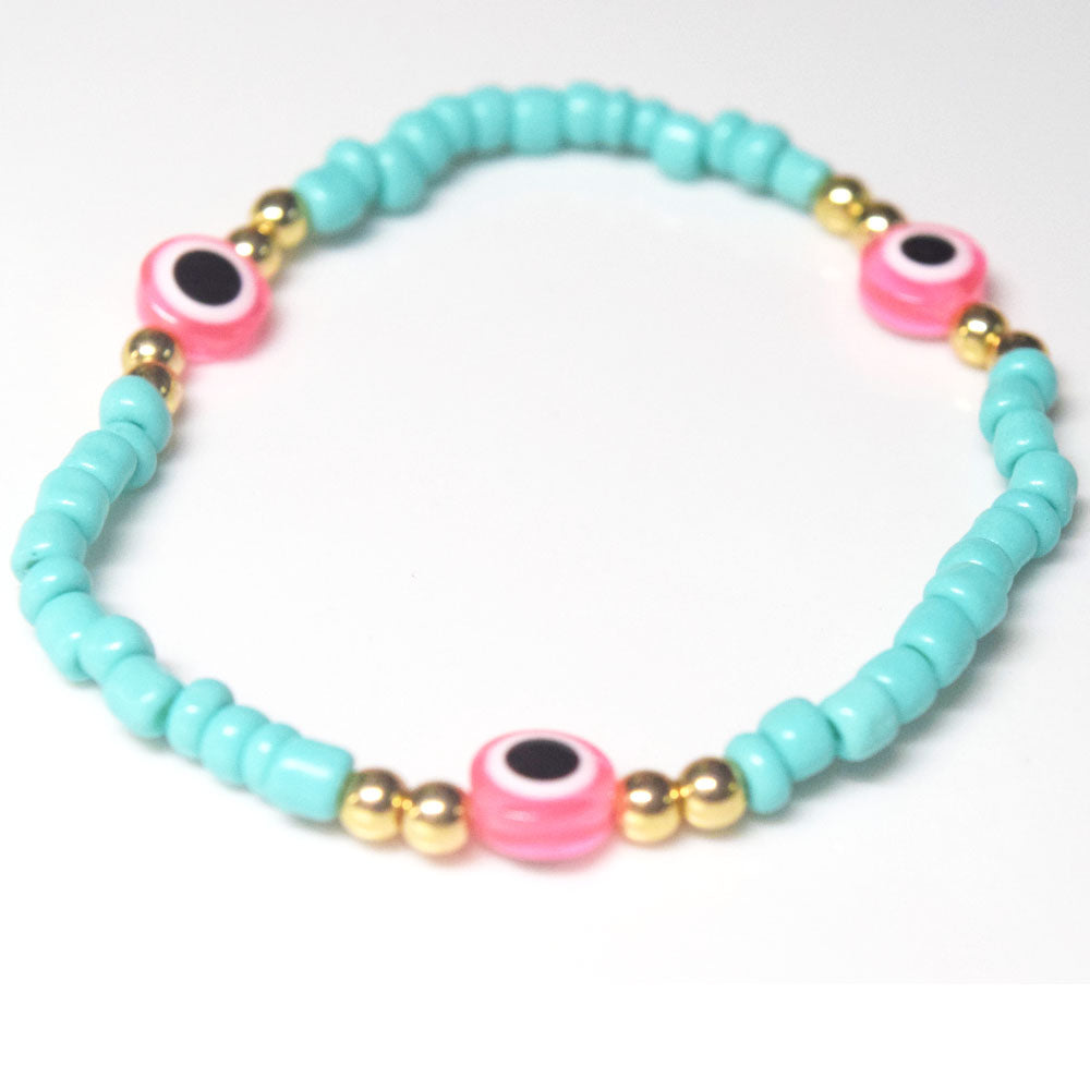 bohemian style stackabele handmade glass rice seed beads beaded elastic devil eye bead charm bracelet jewelry