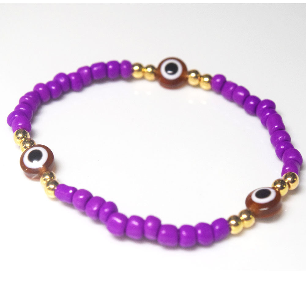 bohemian style stackabele handmade glass rice seed beads beaded elastic devil eye bead charm bracelet jewelry
