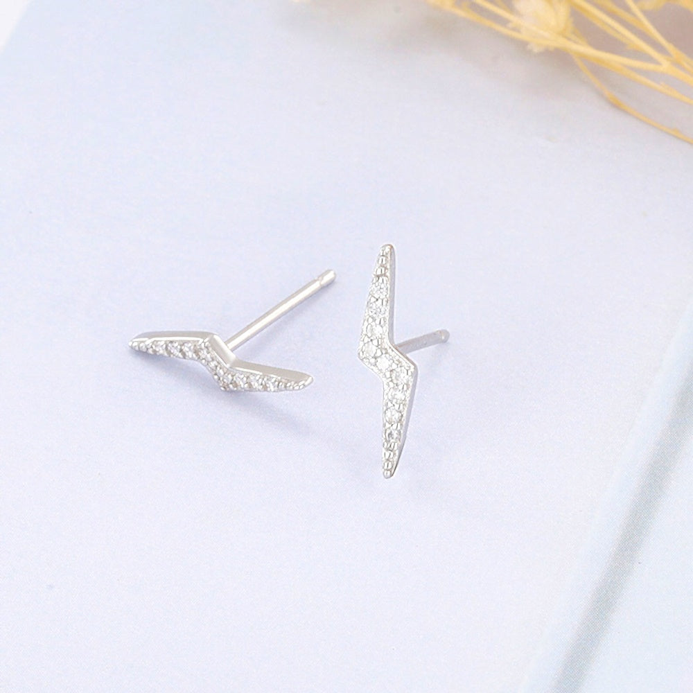 small 925 sterling silver gold plated cubic zirconia diamond lightning bot thouder charm stud earring women earrings jewelry