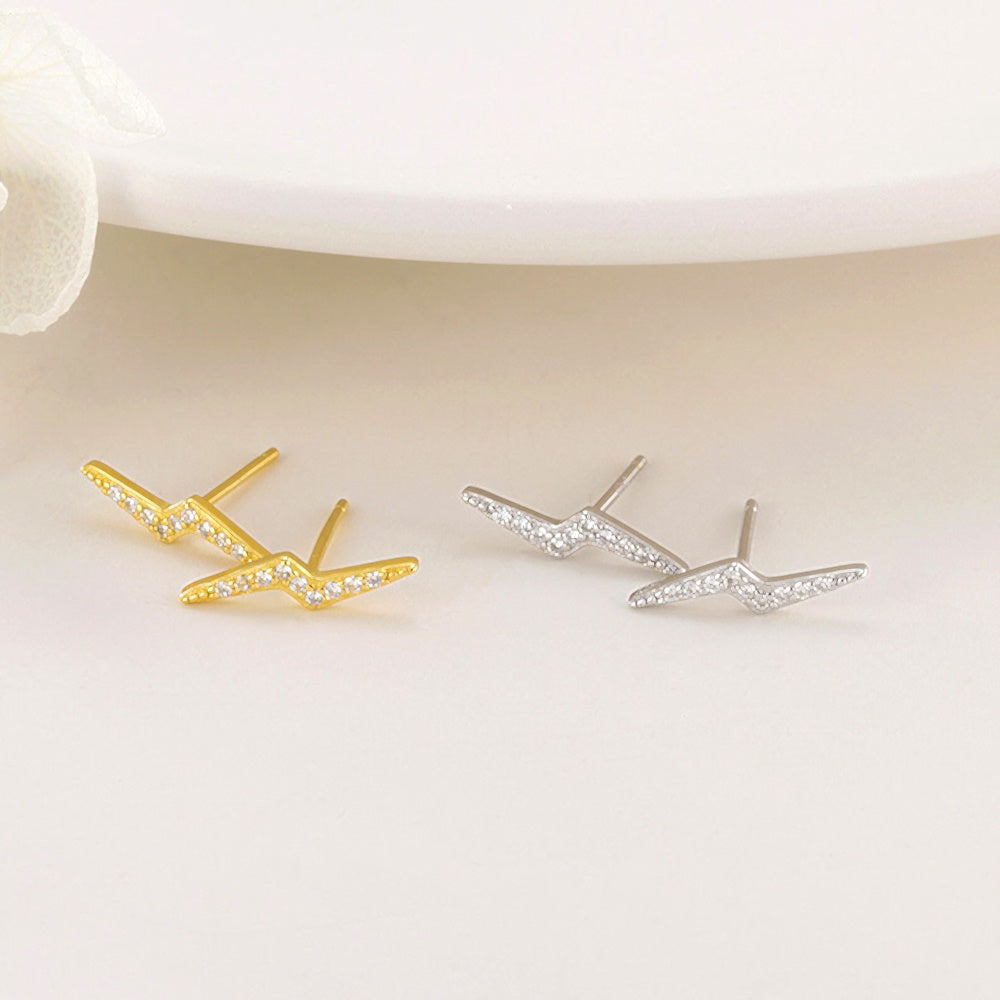 small 925 sterling silver gold plated cubic zirconia diamond lightning bot thouder charm stud earring women earrings jewelry