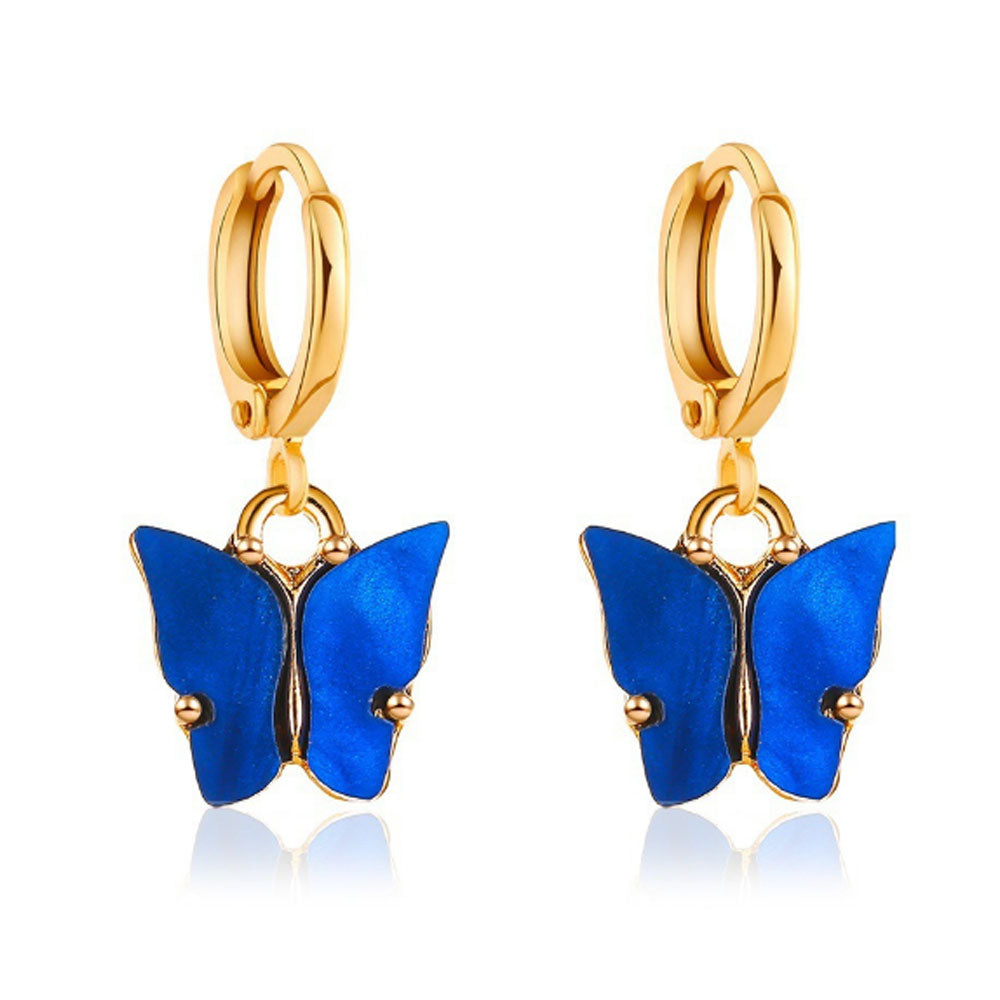 Trendy mixed color Korean new earrings fashion blue pink gold color acrylic butterfly hoop earring jewelry women