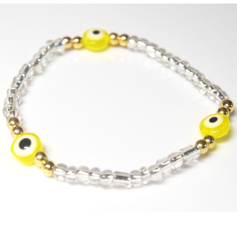 bohemian style stackabele handmade glass rice seed beads beaded elastic devil eye bead charm bracelet jewelry