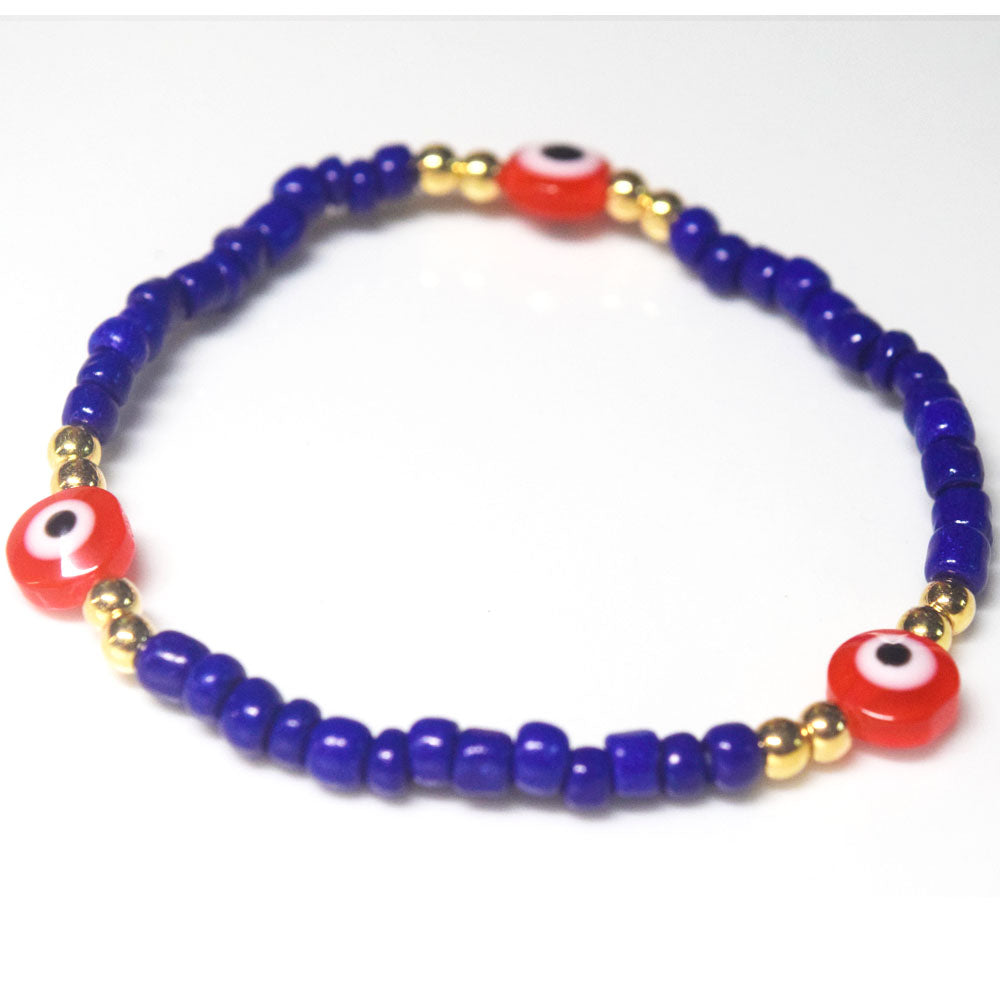 bohemian style stackabele handmade glass rice seed beads beaded elastic devil eye bead charm bracelet jewelry