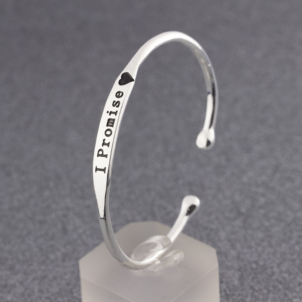 I promise engraved charm brass alloy bracelet cuff bangle women bangles and cuffs