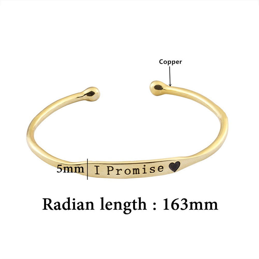I promise engraved charm brass alloy bracelet cuff bangle women bangles and cuffs
