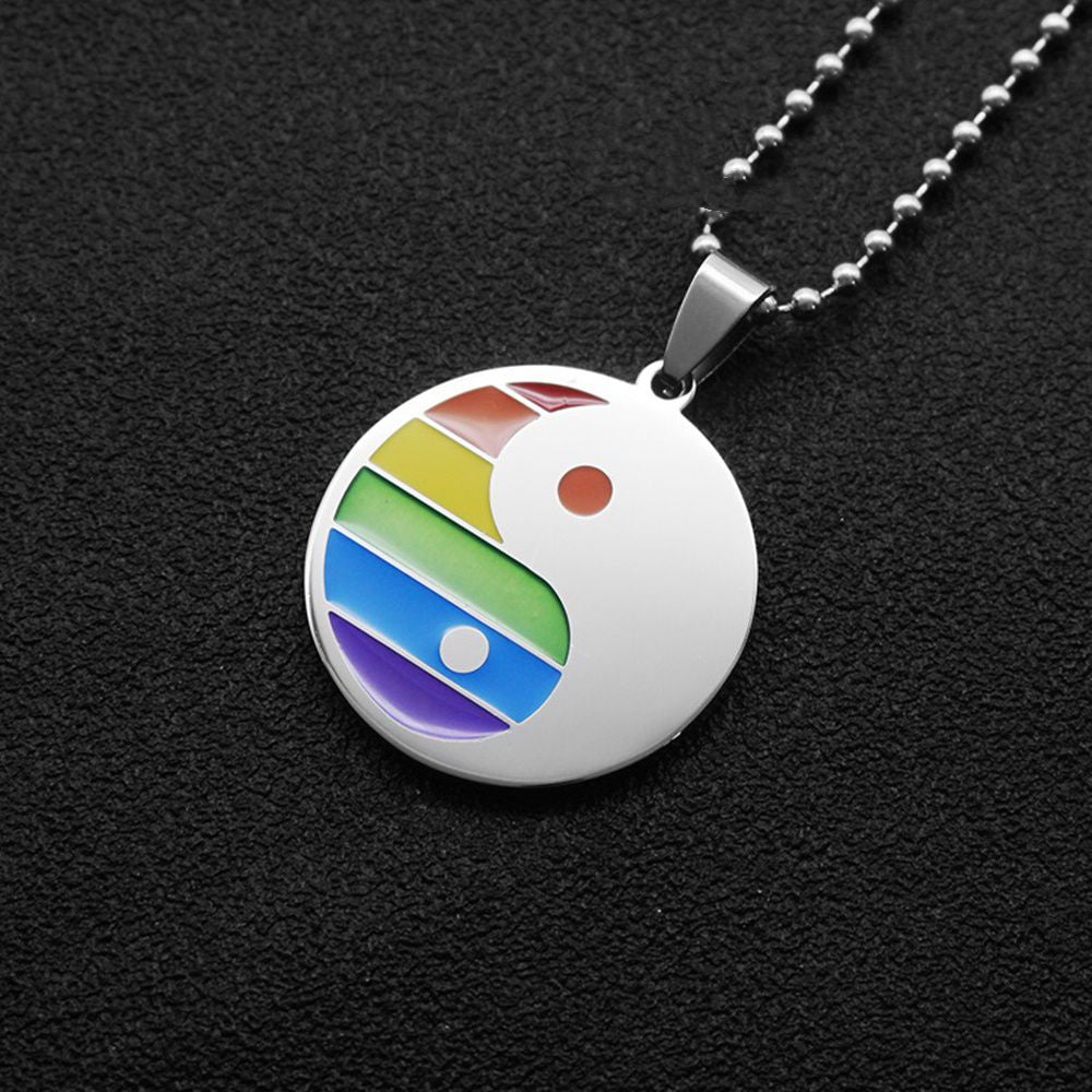 fashion his and hers stainless steele lgbt lesbian gay pride yin and yang necklace jewelry no chain pendant only