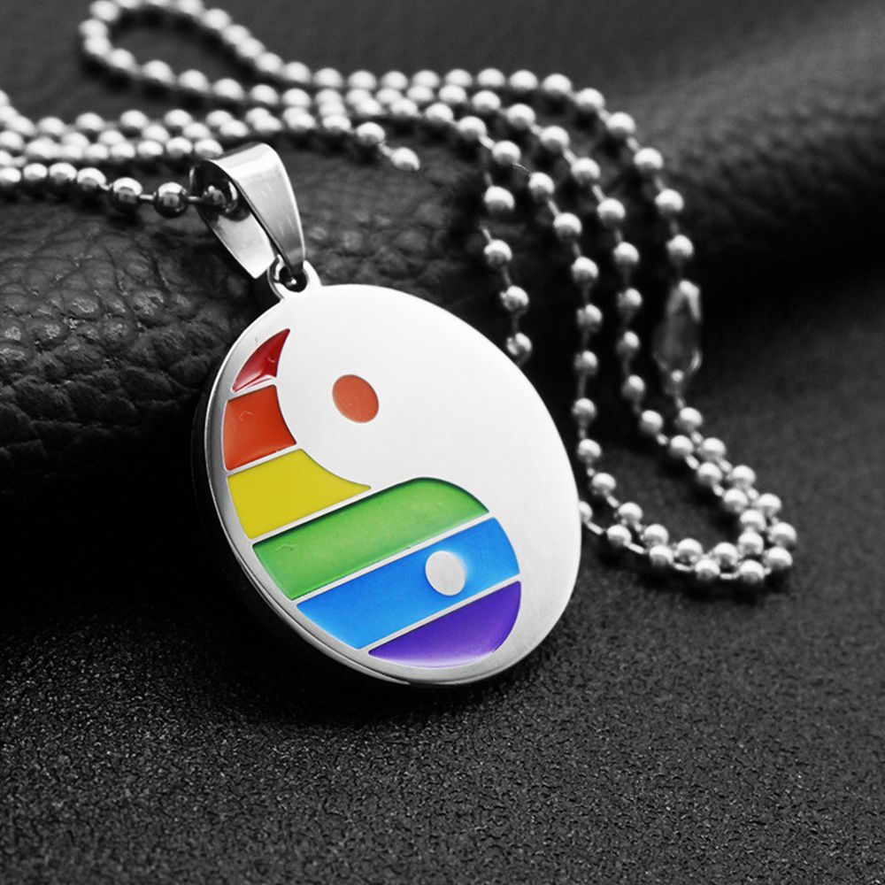 fashion his and hers stainless steele lgbt lesbian gay pride yin and yang necklace jewelry no chain pendant only