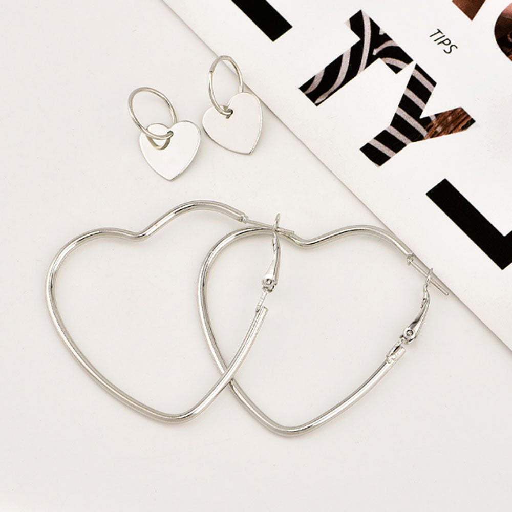 korean style earrings korean hoop heart dangle drop jewelry for women silver plated