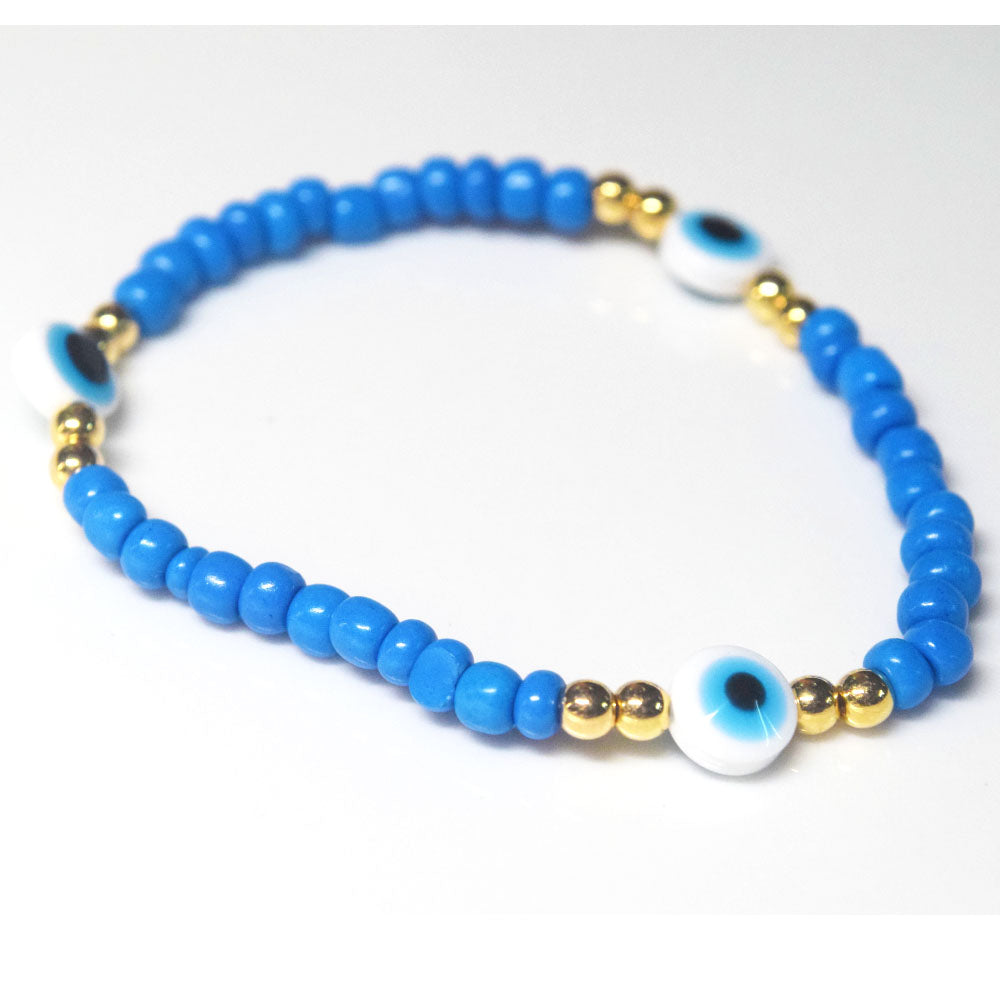 bohemian style stackabele handmade glass rice seed beads beaded elastic devil eye bead charm bracelet jewelry