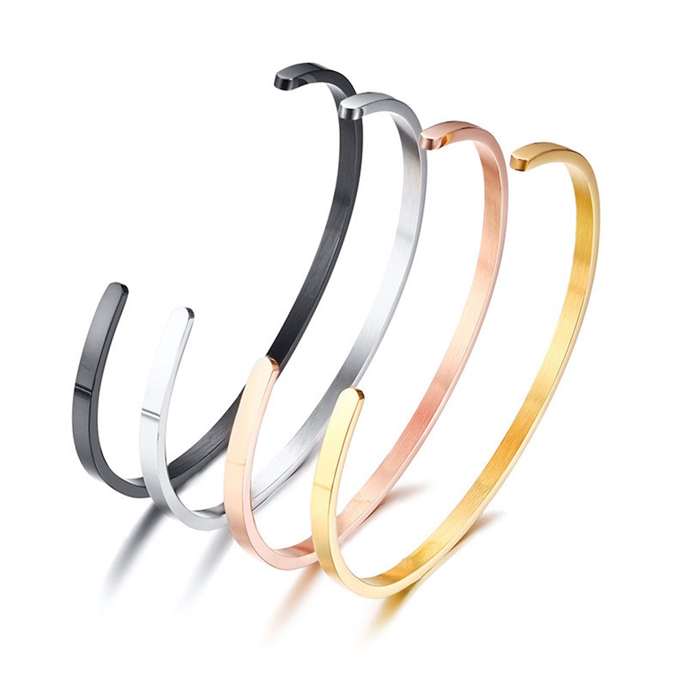 high polish 4mm wide Open metal cuff bracelet stainless steel blanks jewelry