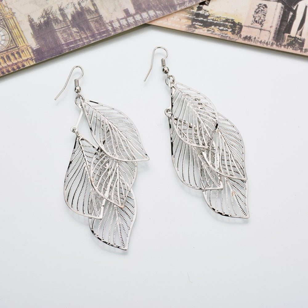 brass alloy long leaf tassel tropical dangle drop earrings women earring jewelry