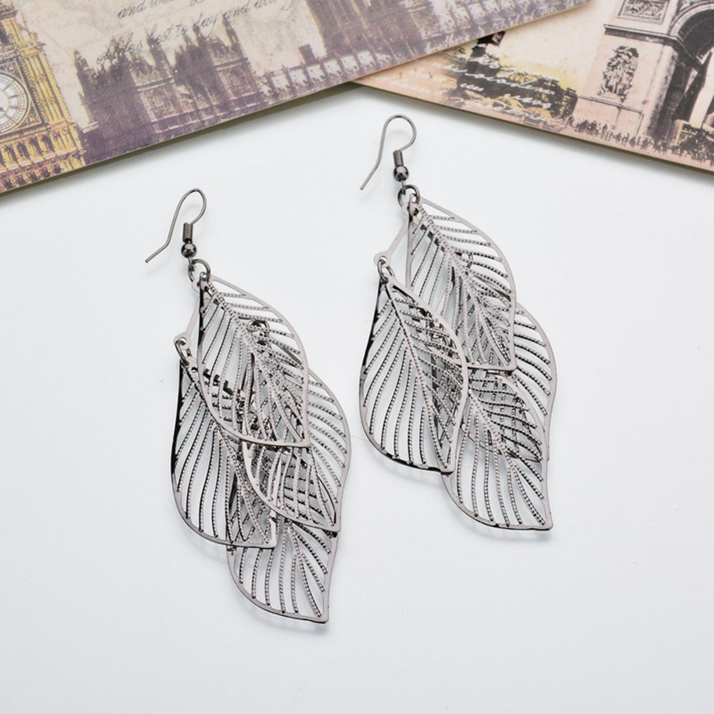 brass alloy long leaf tassel tropical dangle drop earrings women earring jewelry