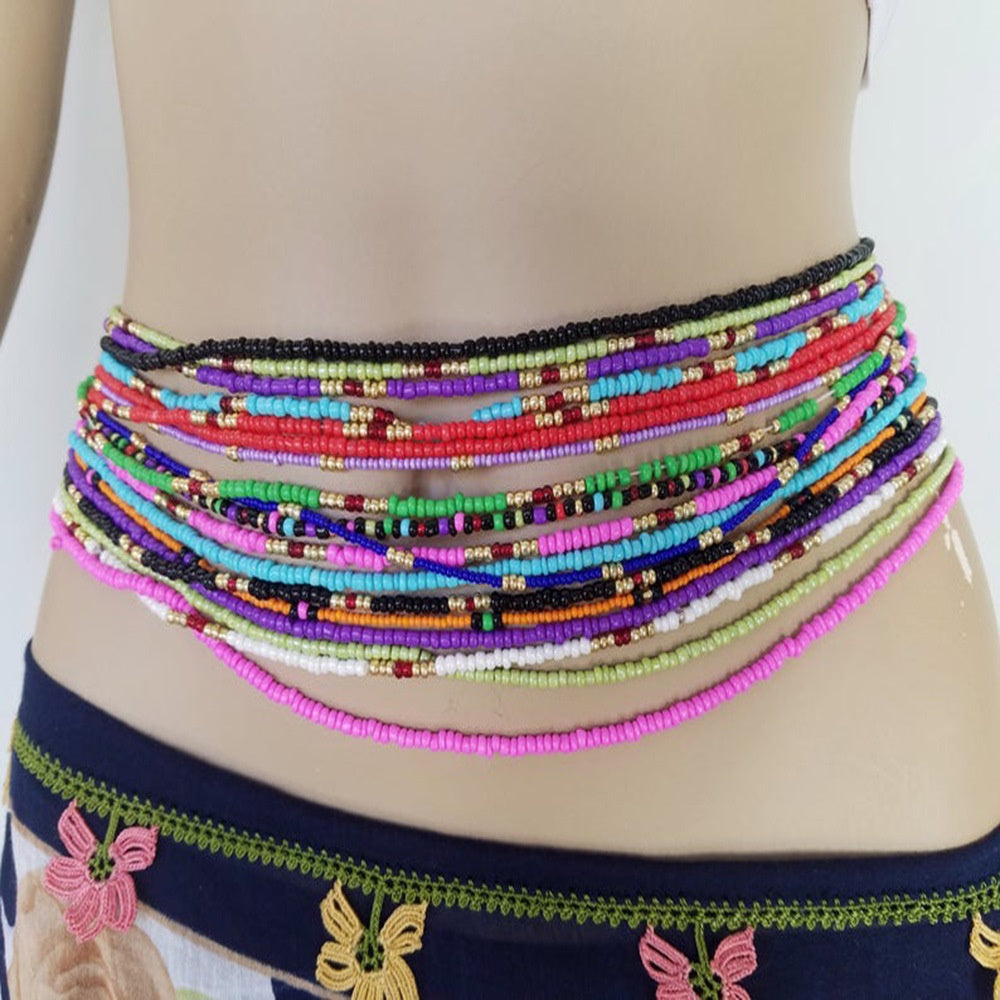 handmade stretchy glass seed beads waist belly chain 2pcs a set for women elastic cord 80cm body jewelry