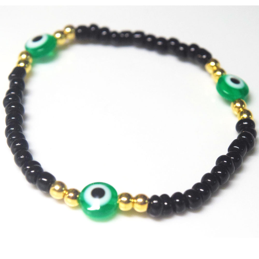 bohemian style stackabele handmade glass rice seed beads beaded elastic devil eye bead charm bracelet jewelry