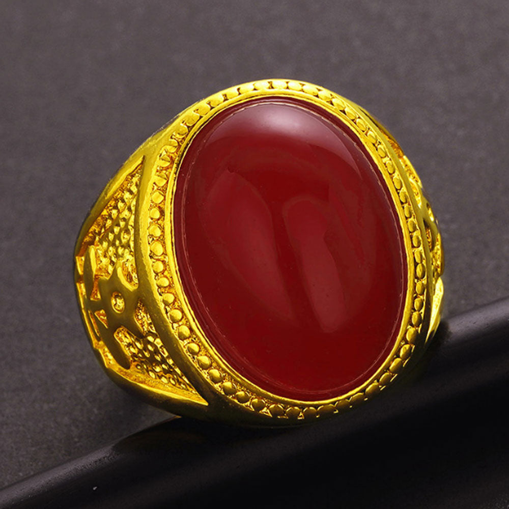 Placer Gold In Vietnam plated semiprecious square stone finger ring for men wholesale