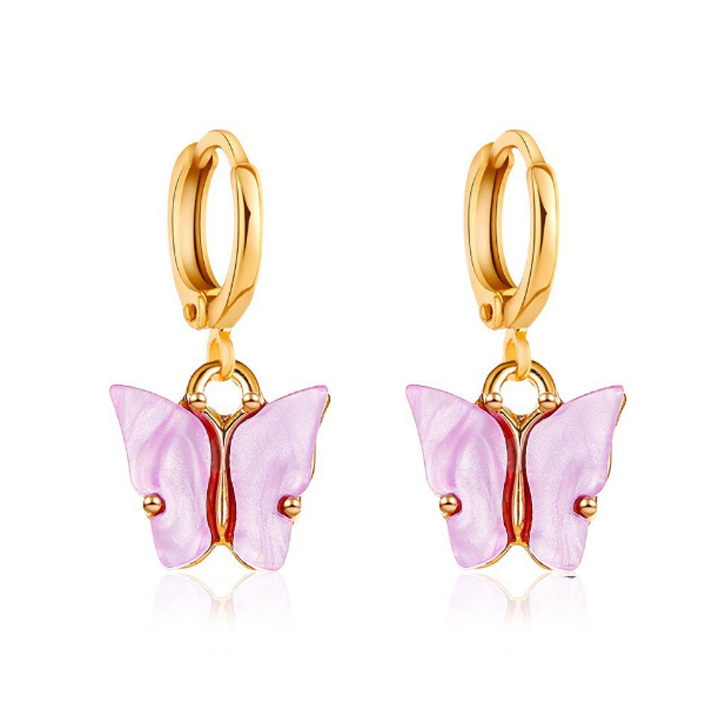 Trendy mixed color Korean new earrings fashion blue pink gold color acrylic butterfly hoop earring jewelry women