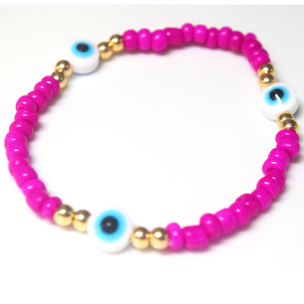bohemian style stackabele handmade glass rice seed beads beaded elastic devil eye bead charm bracelet jewelry