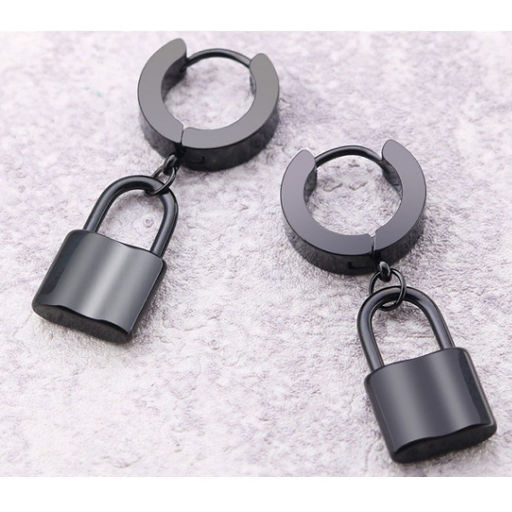 wholesale trendy safety pin fashion lock surgical statement stainless steel dangle drop earrings jewelry for women