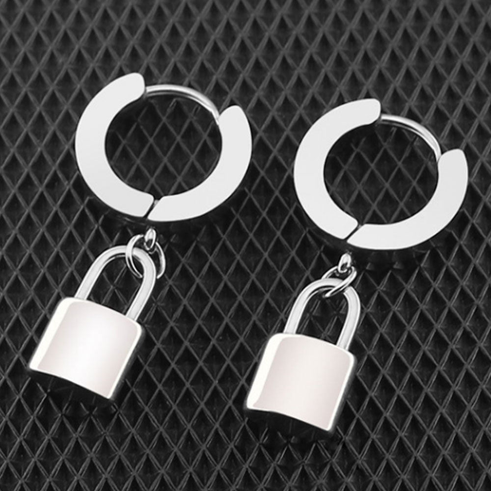wholesale trendy safety pin fashion lock surgical statement stainless steel dangle drop earrings jewelry for women