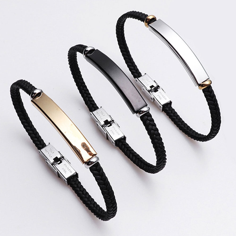 black men's blanks plates engravable bangle bracelets leather stainless steel men trendy jewelry silver gold black colored