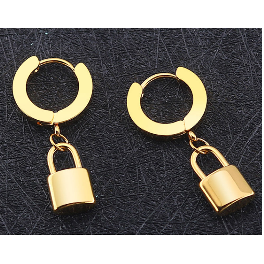 wholesale trendy safety pin fashion lock surgical statement stainless steel dangle drop earrings jewelry for women