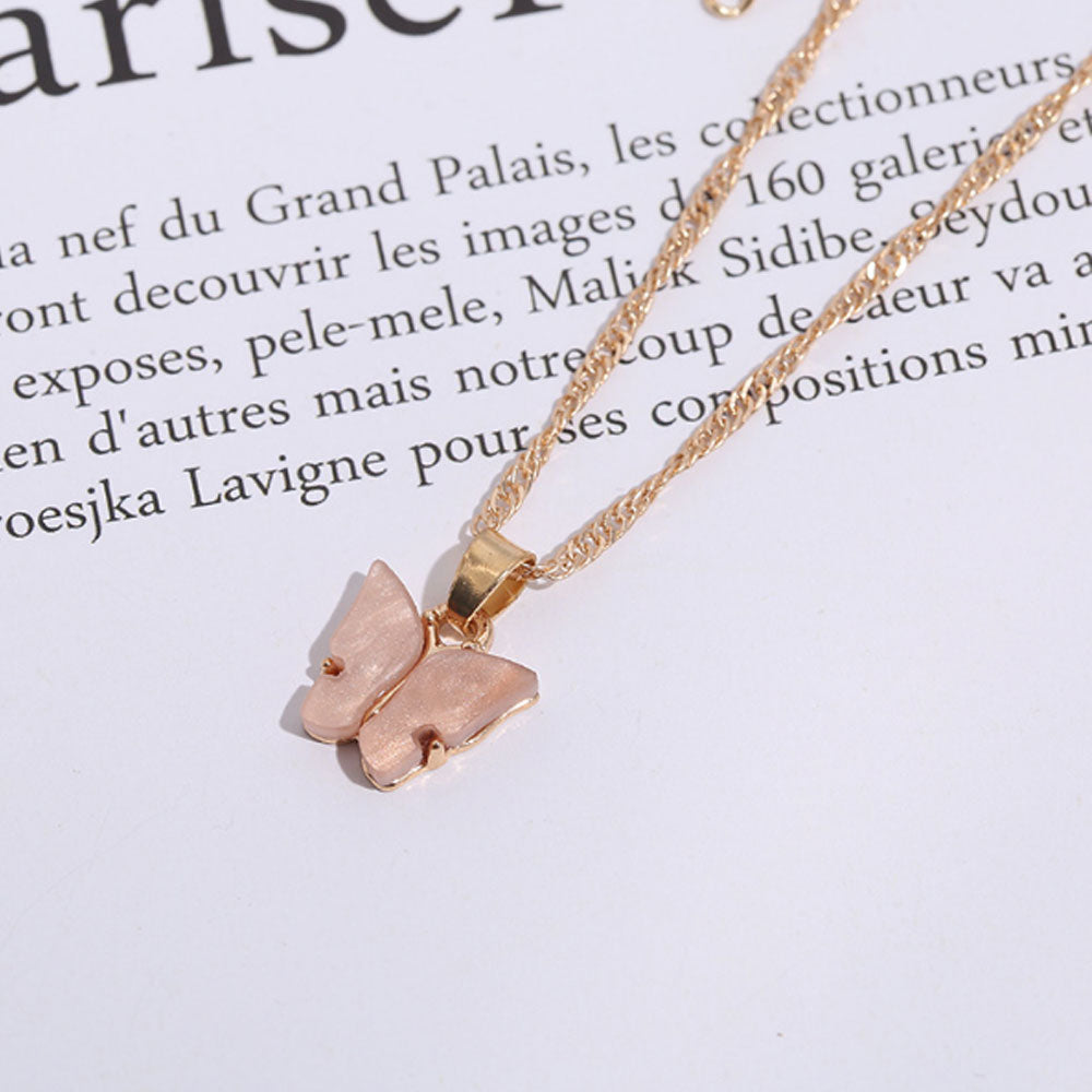 Fashion Trendy alloy acrylic fashion butterfly charm pendant necklace jewelry women