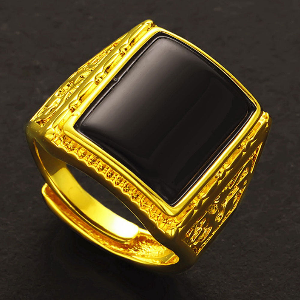 Placer Gold In Vietnam plated semiprecious square stone finger ring for men wholesale