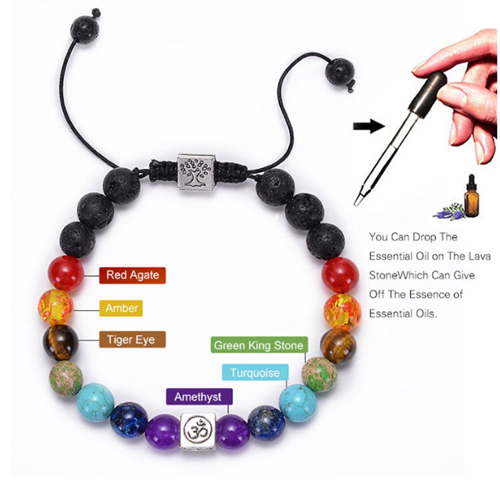 adjustable lava rock onlyx natural stone beads tree of life essential oils aromatherapy 7 chakra bracelet jewelry