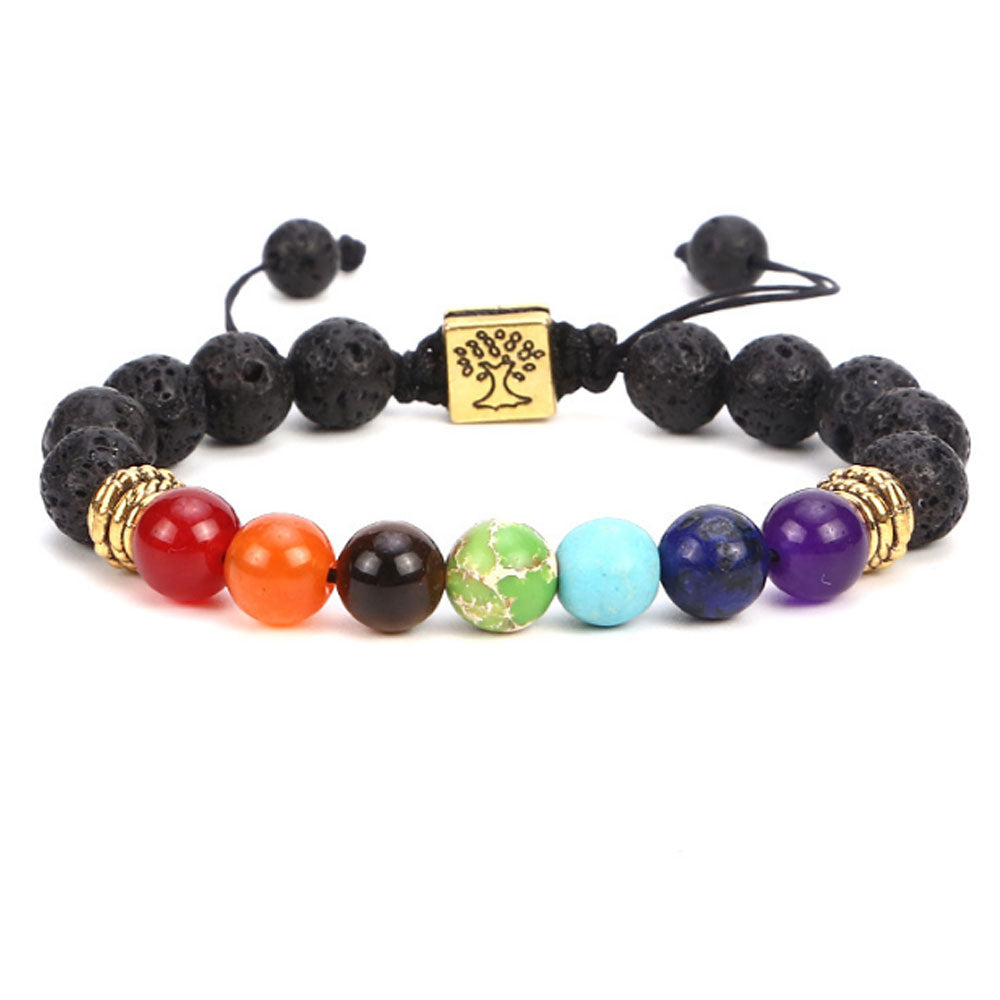 adjustable lava rock natural gem stone beads tree of life charm essential oils aromatherapy 7 chakra bracelet jewelry