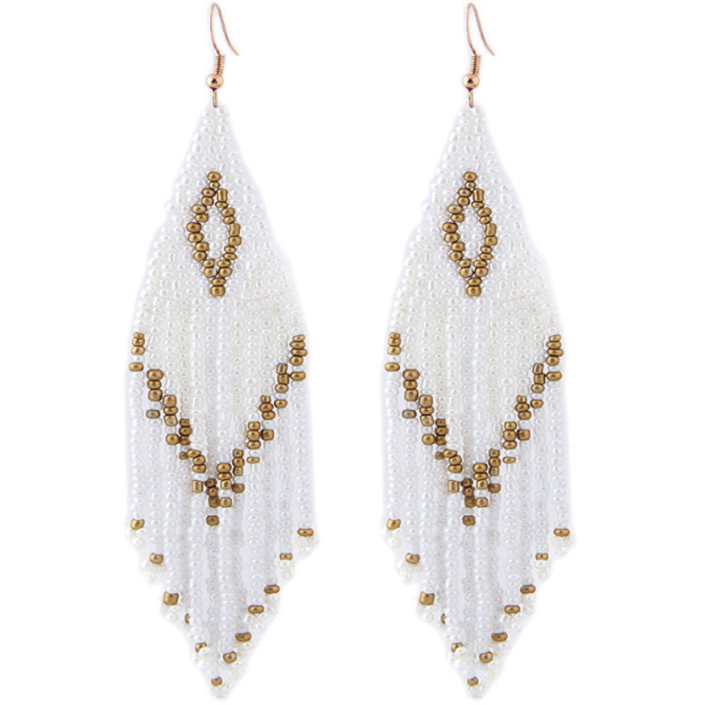 wholesale handmade beaded beads extra long tassel bangle boho seed bead drop dangle fringe earrings for women colorful