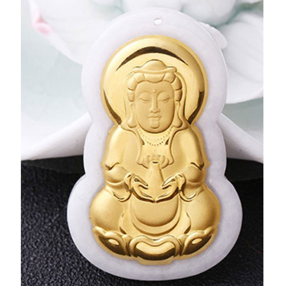A grade Chinese jade stone fine 24k gold buddha buddha and Avalokitesvara jade Pendant Necklace Jewelry Wholesale