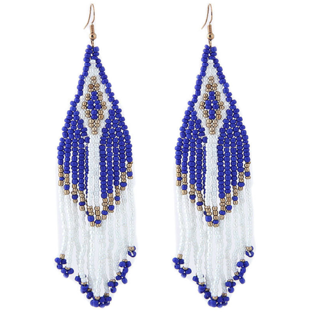 wholesale handmade beaded beads extra long tassel bangle boho seed bead drop dangle fringe earrings for women colorful
