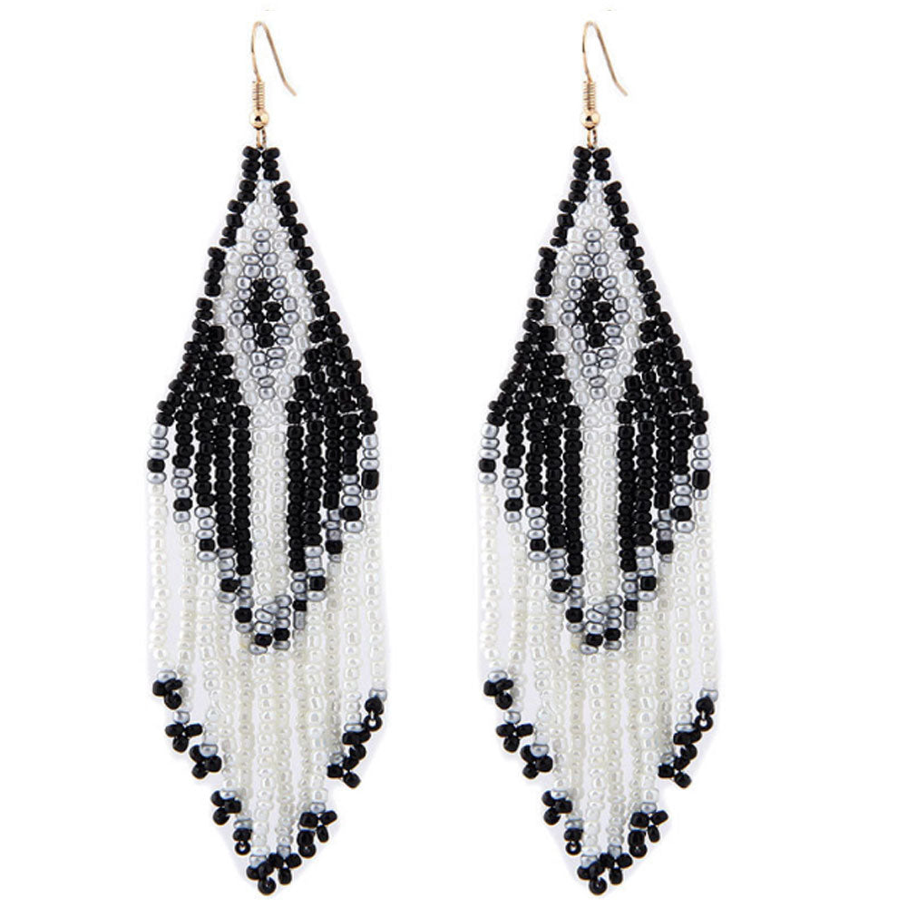 wholesale handmade beaded beads extra long tassel bangle boho seed bead drop dangle fringe earrings for women colorful