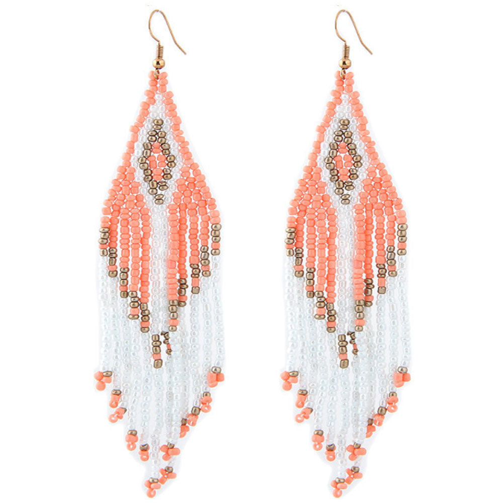 wholesale handmade beaded beads extra long tassel bangle boho seed bead drop dangle fringe earrings for women colorful