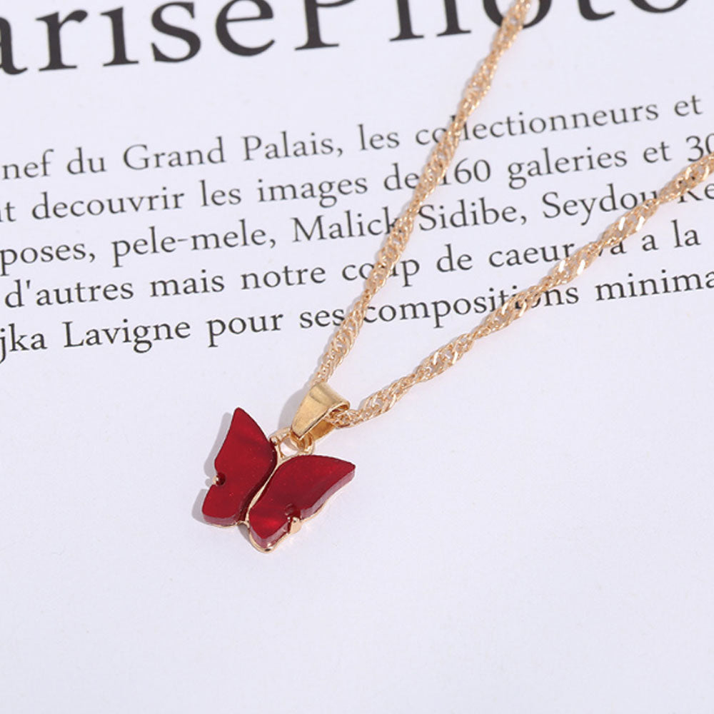 Fashion Trendy alloy acrylic fashion butterfly charm pendant necklace jewelry women