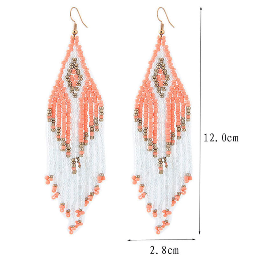 wholesale handmade beaded beads extra long tassel bangle boho seed bead drop dangle fringe earrings for women colorful