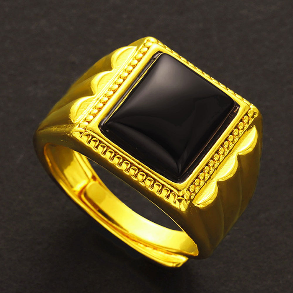 Placer Gold In Vietnam plated semiprecious square stone finger ring for men wholesale