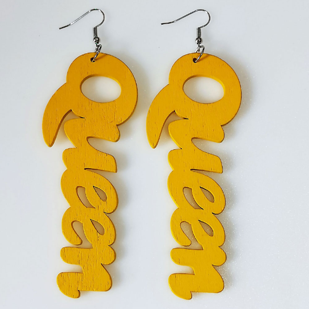 Wood letter charm Africa black queen earrings women