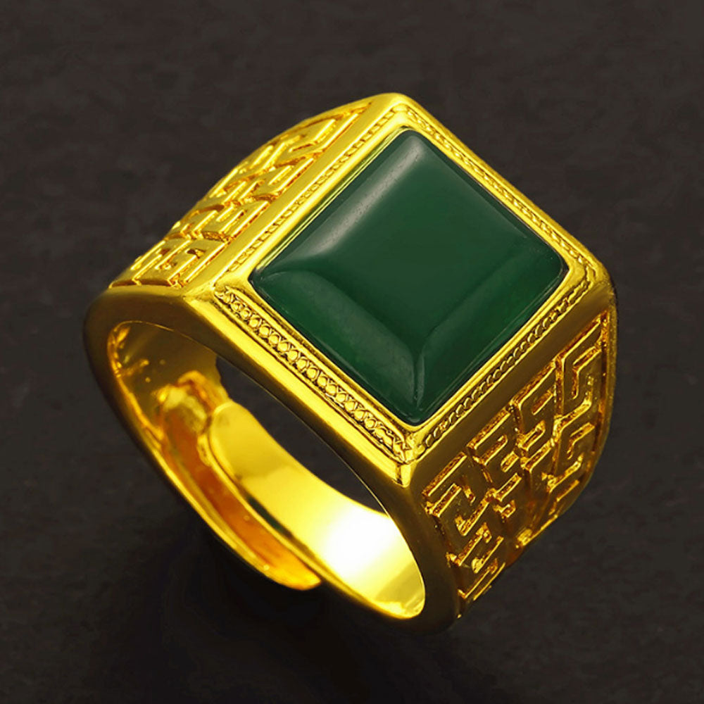 Placer Gold In Vietnam plated semiprecious square stone finger ring for men wholesale