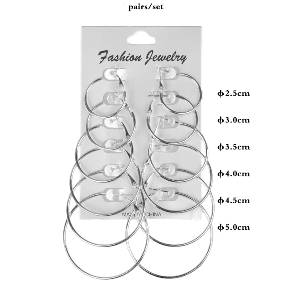 wholesale fashion trendy korean simple big alloy hoop earrings for women hoop earring 6 pairs a set